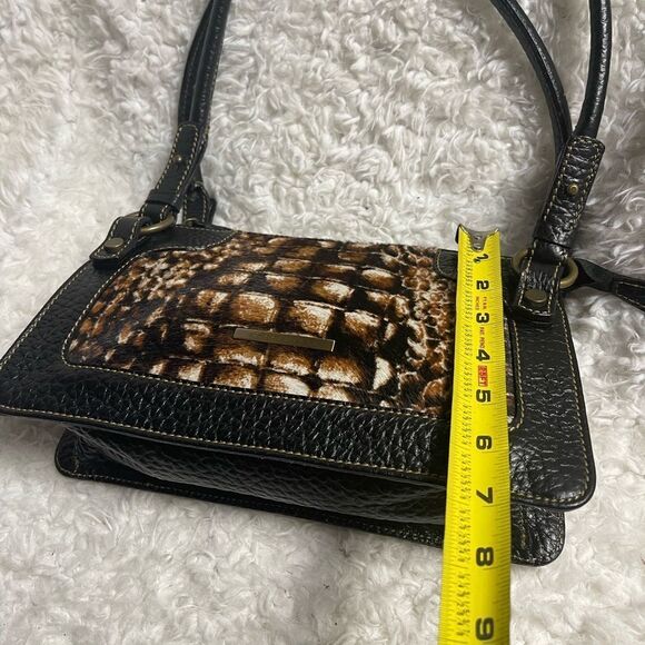 Coccinelle leather pony hair brown & beige shoulder bag with brown trim & strap - Picture 10 of 13